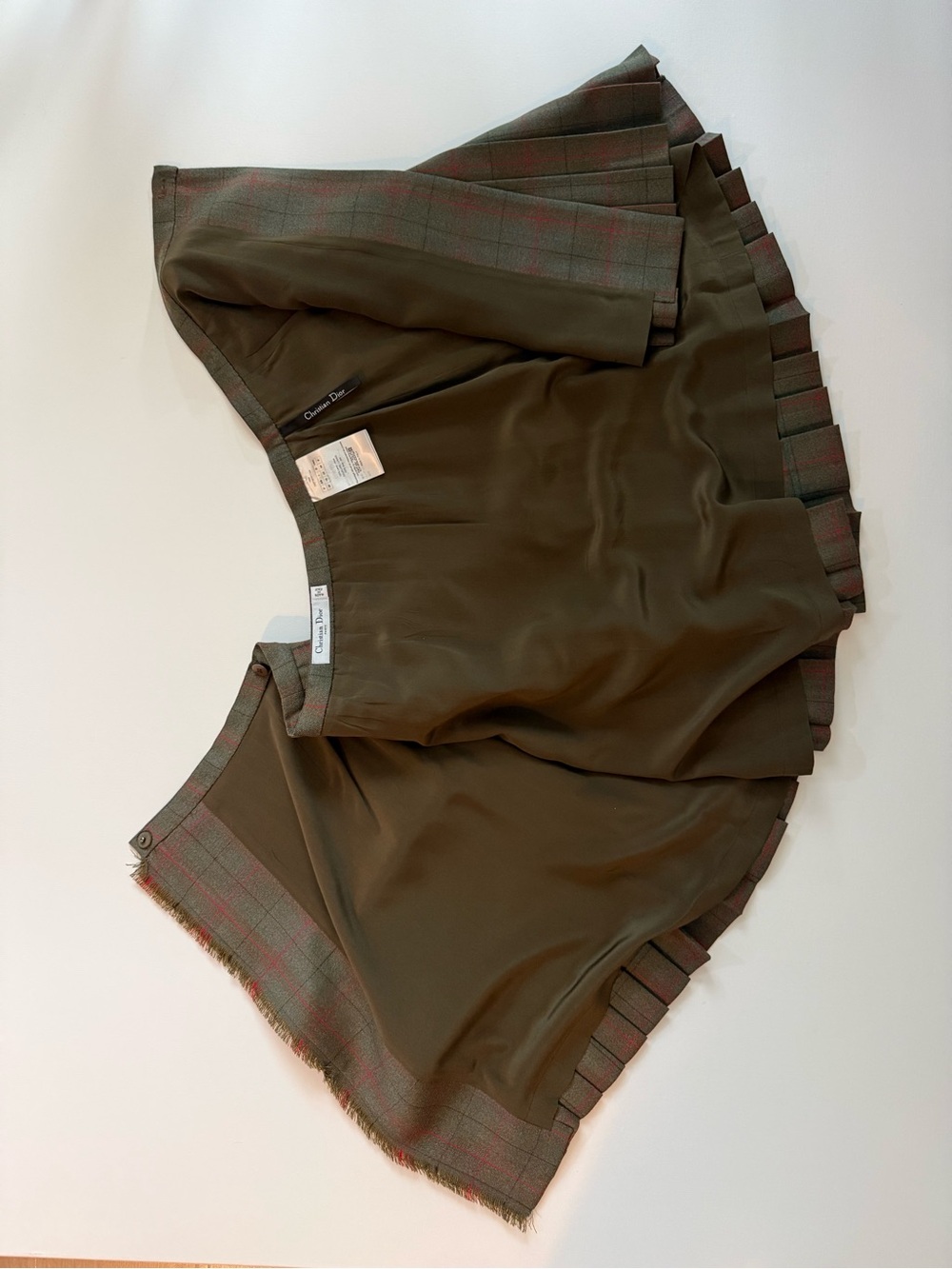 Christian Dior Olive Green 100% Wool Plaid Pleated Mini Skirt Size 6 Made Italy - Picture 9 of 16